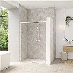 Porte de douche Smart design C extens. 1 volet coulis. partie fixe gauche passage droite profilé blanc verre transparent 1270-14