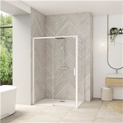 Porte de douche Smart design C extens. 1 volet coulis. partie fixe gauche passage droite profilé blanc verre transparent 1270-14