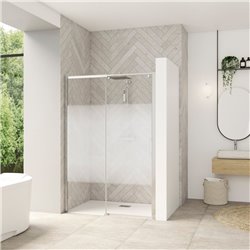 Porte de douche Smart design C extens. 1 volet coulis. partie fixe gauche passage droite profilé chromé verre cosmos 1270-1400 m