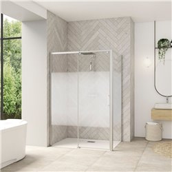 Porte de douche Smart design C extens. 1 volet coulis. partie fixe gauche passage droite profilé chromé verre cosmos 1070-1200 m