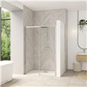 Porte de douche Smart design C extens. 1 volet coulis. partie fixe gauche passage droite profilé chromé verre transparent 1270-1