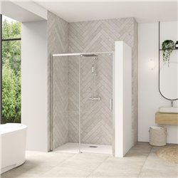 Porte de douche Smart design C extens. 1 volet coulis. partie fixe gauche passage droite profilé chromé verre transparent 1670-1