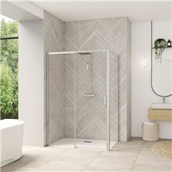 Porte de douche Smart design C extens. 1 volet coulis. partie fixe gauche passage droite profilé chromé verre transparent 1370-1