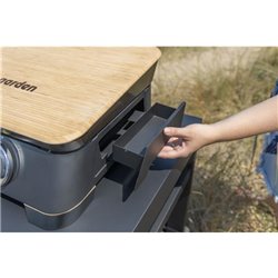 Plancha gaz 2 brûleurs Dune 60 + couvercle protection bois PG092 4000 Watts noir