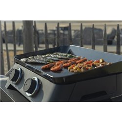 Plancha gaz 2 brûleurs Dune 60 + couvercle protection bois PG092 4000 Watts noir
