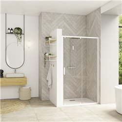 Porte de douche Smart Design C Verre transparent 150 cm Blanc