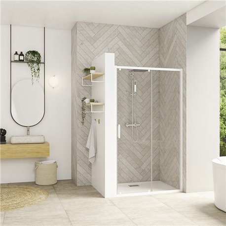 Porte de douche Smart Design C Verre transparent 150 cm Blanc Porte de douche Smart Design C Verre transparent 150 cm Blanc