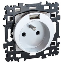 Prise 16A Combinée 2P+T USB type A Silver