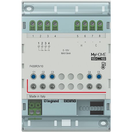 Actionneur modulaire 3 relais indépendants et 2 sorties 0V à 10V MyHOME_Up 4 modules F430R3V10