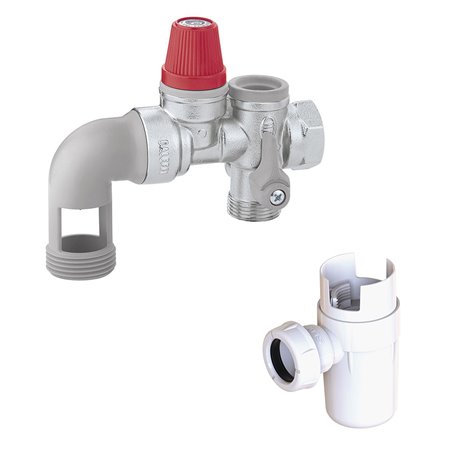 Groupe de sécurité coudé 3/4" avec siphon entonnoir pour chauffe-eau