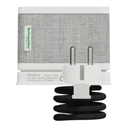 Bloc 3 prises (2P+T / USB-A / USB-C) Unica System+ INS44052 blanc et tissus gris clair