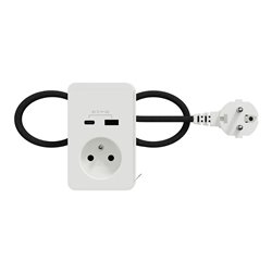 Bloc 3 prises (2P+T / USB-A / USB-C) Unica System+ INS44052 blanc et tissus gris clair