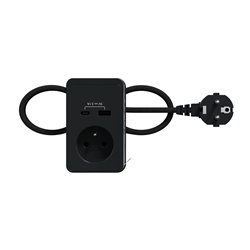 Bloc 3 prises (2P+T / USB-A / USB-C) Unica System+ INS44053 anthracite et tissus gris clair
