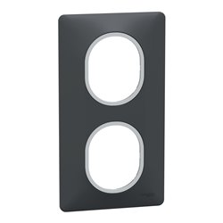 Plaque de finition Ovalis entraxe 71 mm S340724G anthracite bague argent chromé 2 postes vertical