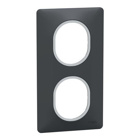 Plaque de finition Ovalis entraxe 71 mm S340724G anthracite bague argent chromé 2 postes vertical Plaque de finition Ovalis entraxe 71 mm S340724G anthracite bague argent chromé 2 postes vertical