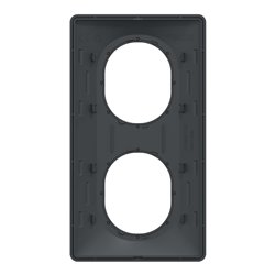 Plaque de finition Ovalis entraxe 71 mm S340724G anthracite bague argent chromé 2 postes vertical