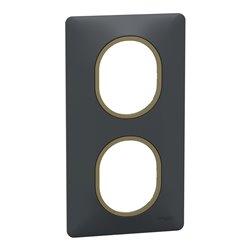 Plaque de finition Ovalis entraxe 71 mm S340724E anthracite bague laiton 2 postes vertical
