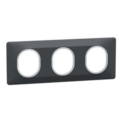 Plaque de finition Ovalis entraxe 71 mm S340706G anthracite bague argent chromé 3 postes horizontal