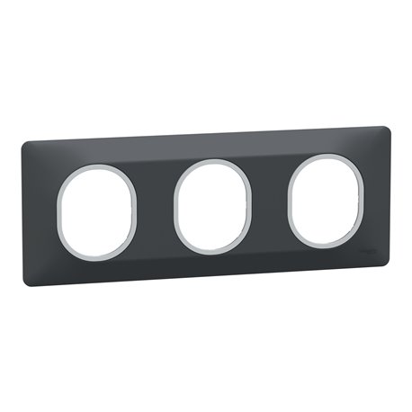 Plaque de finition Ovalis entraxe 71 mm S340706G anthracite bague argent chromé 3 postes horizontal Plaque de finition Ovalis entraxe 71 mm S340706G anthracite bague argent chromé 3 postes horizontal