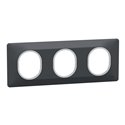 Plaque de finition Ovalis entraxe 71 mm S340706G anthracite bague argent chromé 3 postes horizontal