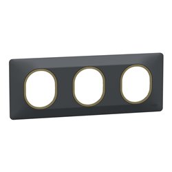 Plaque de finition Ovalis entraxe 71 mm S340706E anthracite bague laiton 3 postes horizontal