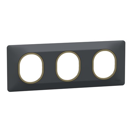 Plaque de finition Ovalis entraxe 71 mm S340706E anthracite bague laiton 3 postes horizontal Plaque de finition Ovalis entraxe 71 mm S340706E anthracite bague laiton 3 postes horizontal