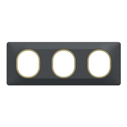 Plaque de finition Ovalis entraxe 71 mm S340706E anthracite bague laiton 3 postes horizontal