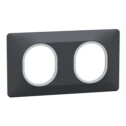 Plaque de finition Ovalis entraxe 71 mm S340704G anthracite bague argent chromé 2 postes horizontal