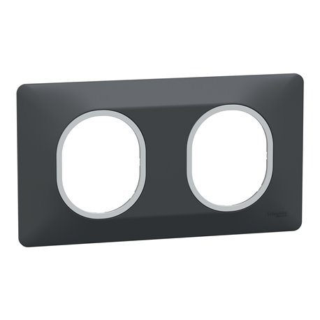 Plaque de finition Ovalis entraxe 71 mm S340704G anthracite bague argent chromé 2 postes horizontal Plaque de finition Ovalis entraxe 71 mm S340704G anthracite bague argent chromé 2 postes horizontal