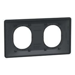 Plaque de finition Ovalis entraxe 71 mm S340704G anthracite bague argent chromé 2 postes horizontal