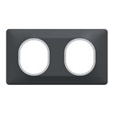 Plaque de finition Ovalis entraxe 71 mm S340704G anthracite bague argent chromé 2 postes horizontal