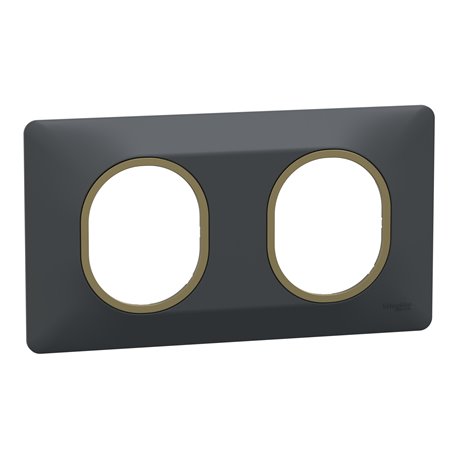 Plaque de finition Ovalis entraxe 71 mm S340704E anthracite bague laiton 2 postes horizontal Plaque de finition Ovalis entraxe 71 mm S340704E anthracite bague laiton 2 postes horizontal