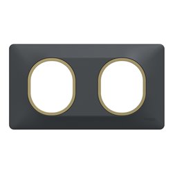 Plaque de finition Ovalis entraxe 71 mm S340704E anthracite bague laiton 2 postes horizontal