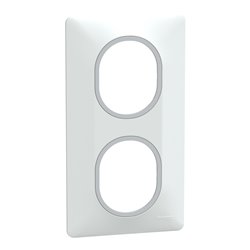Plaque de finition Ovalis entraxe 71 mm S320724F blanc bague argent chromé 2 postes vertical