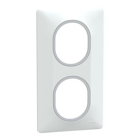 Plaque de finition Ovalis entraxe 71 mm S320724F blanc bague argent chromé 2 postes vertical Plaque de finition Ovalis entraxe 71 mm S320724F blanc bague argent chromé 2 postes vertical