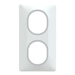 Plaque de finition Ovalis entraxe 71 mm S320724F blanc bague argent chromé 2 postes vertical