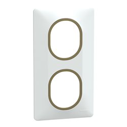 Plaque de finition Ovalis entraxe 71 mm S320724D blanc bague laiton 2 postes vertical