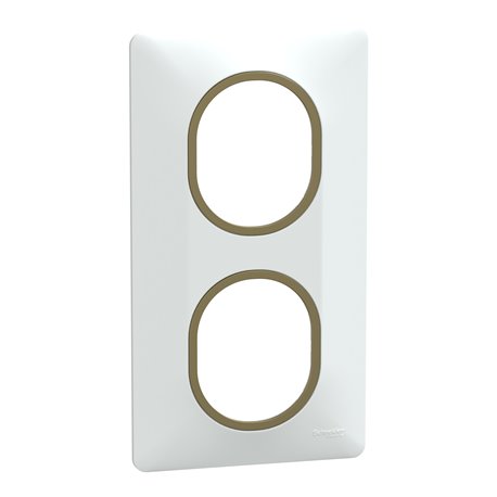 Plaque de finition Ovalis entraxe 71 mm S320724D blanc bague laiton 2 postes vertical Plaque de finition Ovalis entraxe 71 mm S320724D blanc bague laiton 2 postes vertical