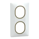 Plaque de finition Ovalis entraxe 71 mm S320724D blanc bague laiton 2 postes vertical