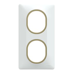 Plaque de finition Ovalis entraxe 71 mm S320724D blanc bague laiton 2 postes vertical