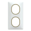 Plaque de finition Ovalis entraxe 71 mm S320724D blanc bague laiton 2 postes vertical
