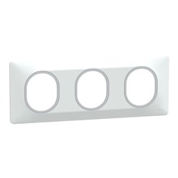 Plaque de finition Ovalis entraxe 71 mm S320706F blanc bague argent chromé 3 postes horizontal