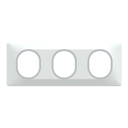 Plaque de finition Ovalis entraxe 71 mm S320706F blanc bague argent chromé 3 postes horizontal