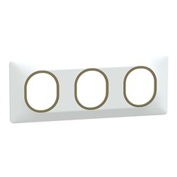 Plaque de finition Ovalis entraxe 71 mm S320706D blanc bague laiton 3 postes horizontal