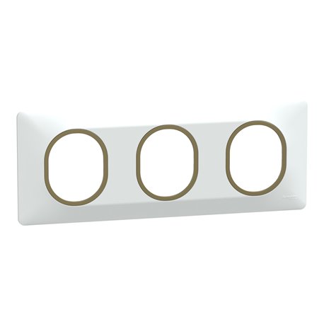 Plaque de finition Ovalis entraxe 71 mm S320706D blanc bague laiton 3 postes horizontal Plaque de finition Ovalis entraxe 71 mm S320706D blanc bague laiton 3 postes horizontal