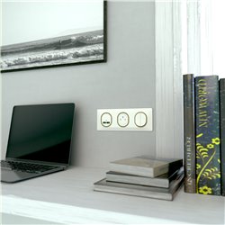 Plaque de finition Ovalis entraxe 71 mm S320706D blanc bague laiton 3 postes horizontal