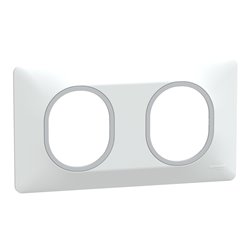 Plaque de finition Ovalis entraxe 71 mm S320704F blanc bague argent chromé 2 postes horizontal