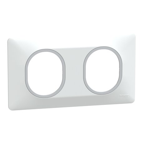 Plaque de finition Ovalis entraxe 71 mm S320704F blanc bague argent chromé 2 postes horizontal Plaque de finition Ovalis entraxe 71 mm S320704F blanc bague argent chromé 2 postes horizontal