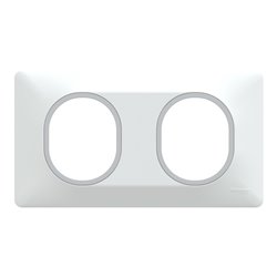 Plaque de finition Ovalis entraxe 71 mm S320704F blanc bague argent chromé 2 postes horizontal