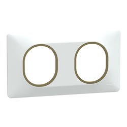 Plaque de finition Ovalis entraxe 71 mm S320704D blanc bague laiton 2 postes horizontal